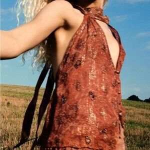 Zara metallic paisley beaded halter top